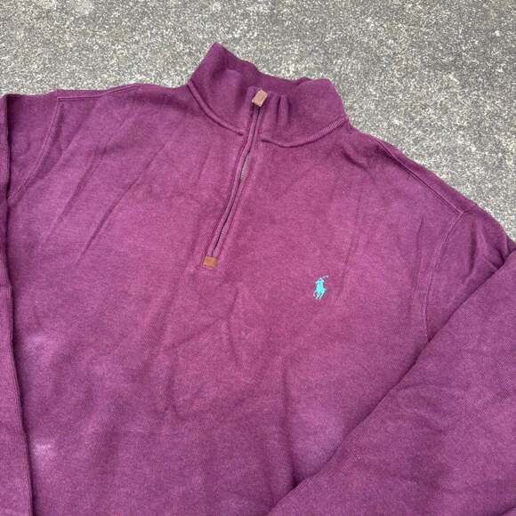 Polo Ralph Lauren Burgundy Quarter-Zip Sweatshirt, Teal Pony Logo, Size LT - Picture 2 of 6
